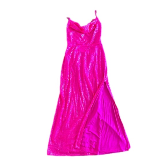 NWT Hot Pink Aqua Women's Sequined Long Evening Formal Prom Dress - Picture 5 of 7